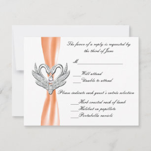 Orange Ribbon Silver Swans Response Card RSVP Karte