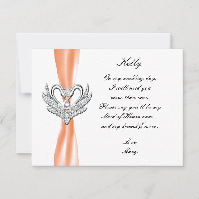 Orange Ribbon Silver Swans Trauzeugin Card Einladung (Vorderseite)