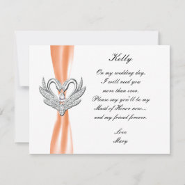 Orange Ribbon Silver Swans Trauzeugin Card Einladung