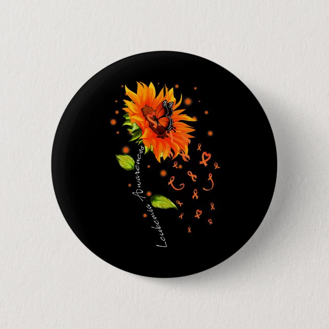 Orange Ribbon Sonnenblumen Butterfly Leukämie Awar Button (Vorderseite)