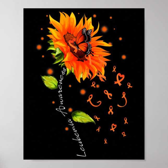 Orange Ribbon Sonnenblumen Butterfly Leukämie Awar Poster (Vorne)