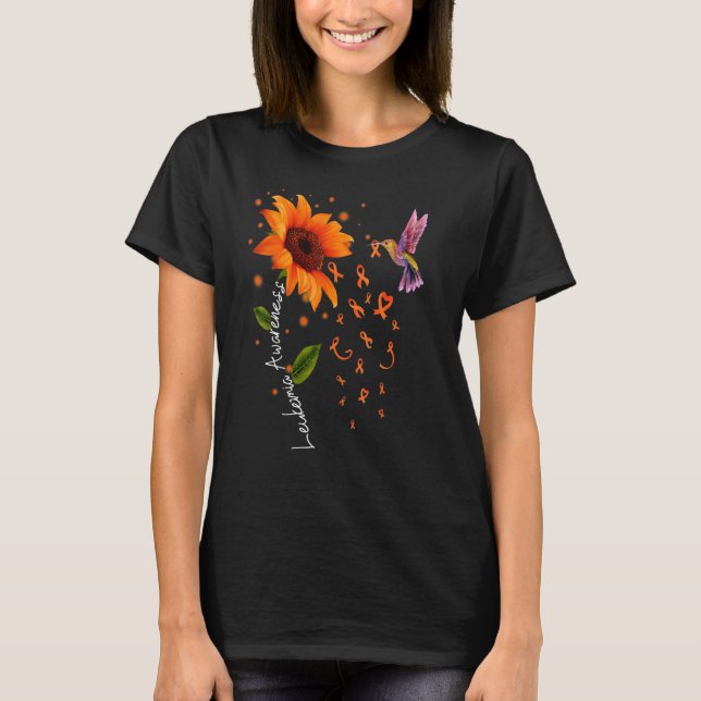 Orange Ribbon Sunflower Hummingbird Leukemia Aware T-Shirt (Vorderseite)