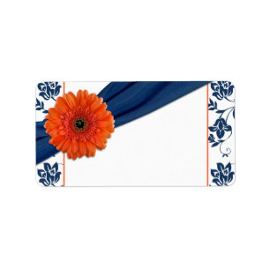 Orange Ringelblume Navy Damast Hochzeits-Adresse o Adressaufkleber