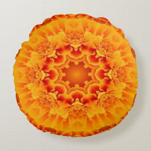Orange Ringelblumen-Mandala Rundes Kissen