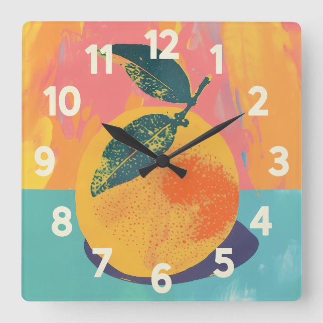 Orange Risograph Quadratische Wanduhr (Vorderseite)