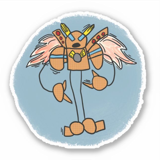 Orange Robot Comic Book Style Sticker (Vorderseite)