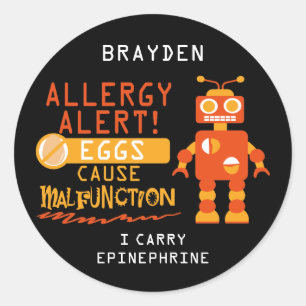 Orange Robot Egg Allergie Alert Personalisiert Runder Aufkleber