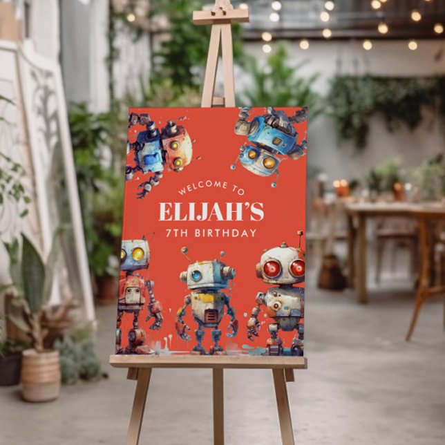 Orange Robot Tech Gear Builder Birthday Party-Zeic Poster (Von Creator hochgeladen)