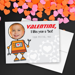 Orange Robot Valentinstag Kids Foto Klasse Feiertagskarte