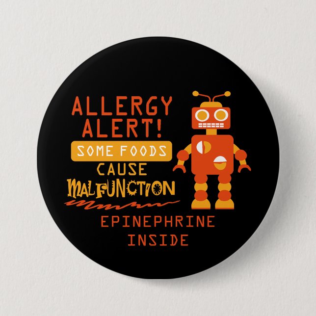 Orange Roboter-Nahrungsmittelallergie-Alarm-Knopf Button (Vorderseite)