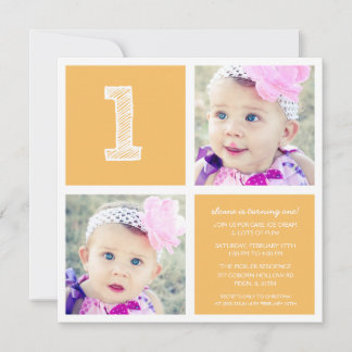 Orange Room für Plätze 1. Geburtstag Party Foto Einladung