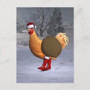 Orange Rooster Santa Claus Feiertagspostkarte
