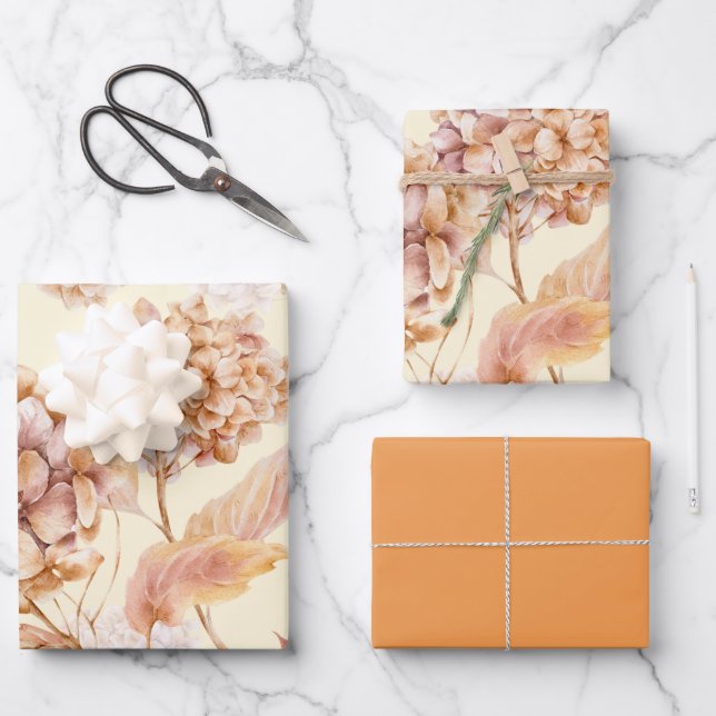 Orange rosa Blume Elegantes modernes Muster Geschenkpapier Set (Vorderseite)