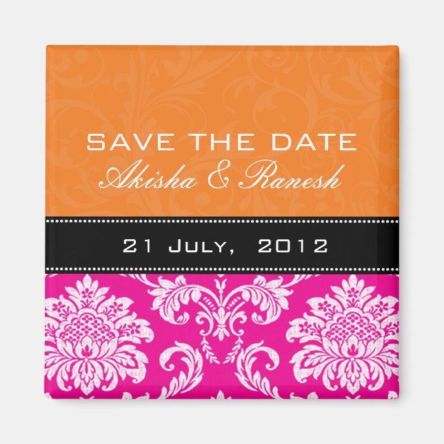 Orange rosa Damast-Save the Date Magnet (Vorne)