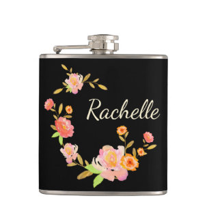 Orange/rosa Floral Custom Monogram Flask Flachmann