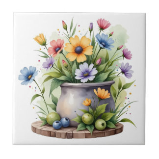 orange, rosa, gelbe und blaue Blumen Fliese
