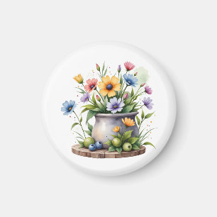 orange, rosa, gelbe und blaue Blumen Magnet