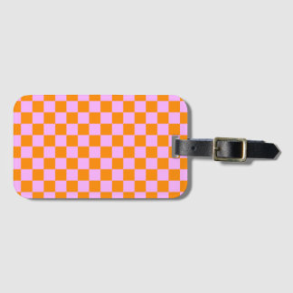 Orange + Rosa Karo Prüfpappe Gepäckanhänger