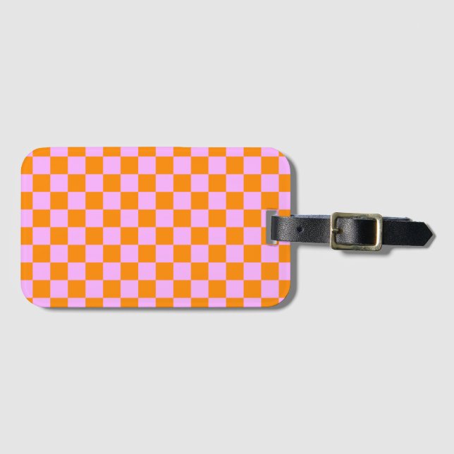 Orange + Rosa Karo Prüfpappe Gepäckanhänger (Vorderseite (Horizontal))