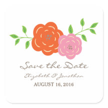 Orange rosa Save the Date Aufkleber im Blut
