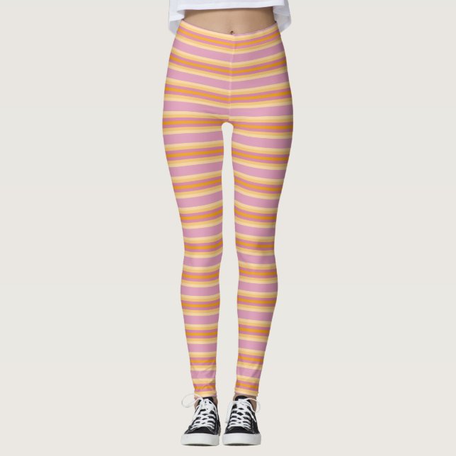 Orange rosa Streifen B Leggings (Vorderseite)