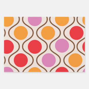 Orange, Rosa und Rot aus der Mitte des Jahrhundert Geschenkpapier Set