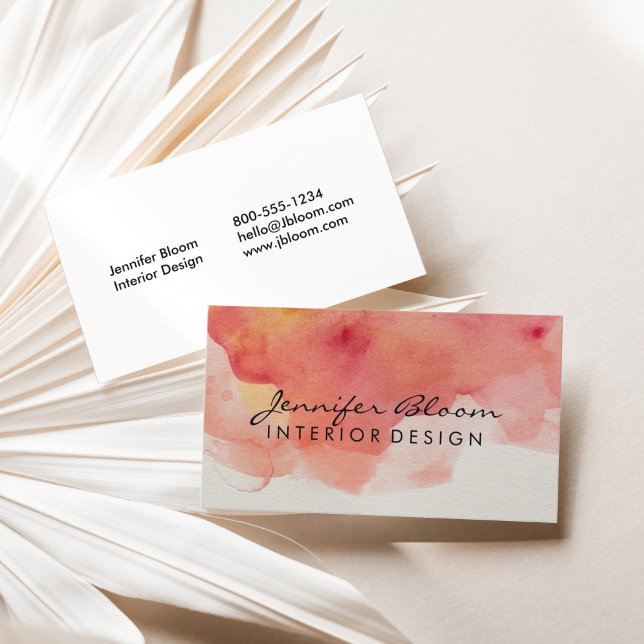 Orange-, Rosa- und Rotwasser-Visitenkarte Visitenkarte (Orange, Pink and Red Watercolor Business Card)