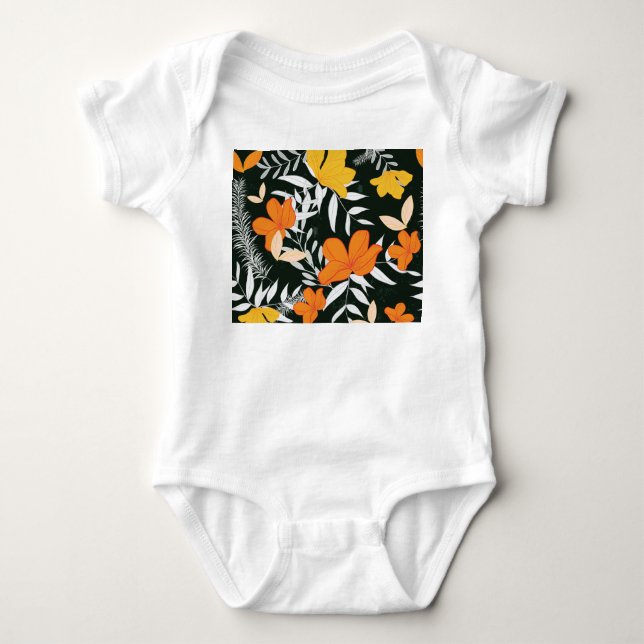 Orange Rose: Abstrakt botanisch. Baby Strampler (Vorderseite)