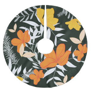 Orange Rose: Abstrakt botanisch. Polyester Weihnachtsbaumdecke