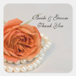Orange Rose and Pearls Wedding Vielen Dank für Ihr Quadratischer Aufkleber