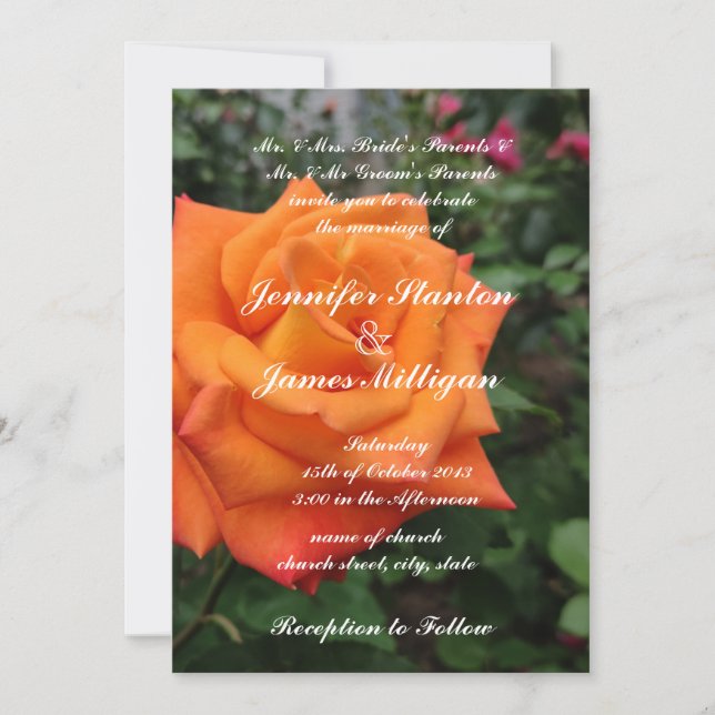 Orange Rose Blume Einladung (Vorderseite)