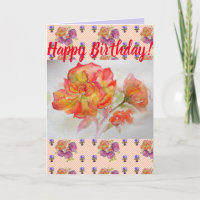 Orange Rose Blume Floral Happy Birthday Art Card
