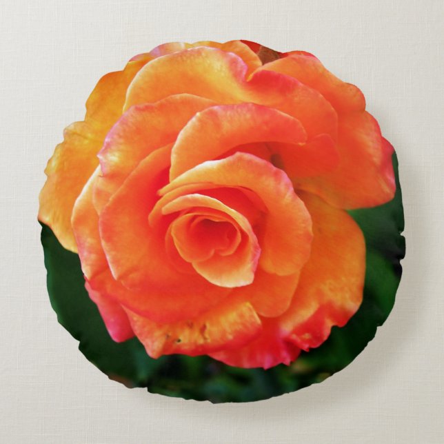 Orange Rose Blume Rundes Kissen (Vorderseite)