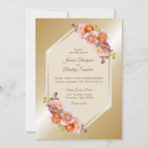 Orange Rose Floral Gold Floral Wedding