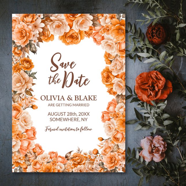 Orange Rose Floral Wedding Save The Date (Von Creator hochgeladen)
