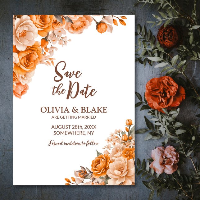 Orange Rose Floral Wedding Save The Date (Von Creator hochgeladen)