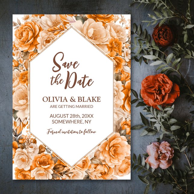Orange Rose Floral Wedding Save The Date (Von Creator hochgeladen)