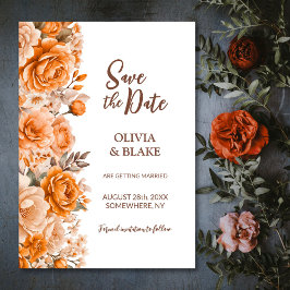 Orange Rose Floral Wedding Save The Date