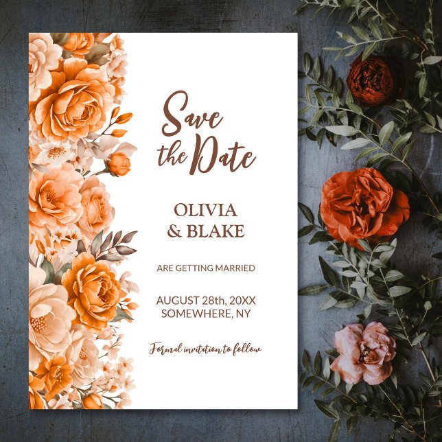 Orange Rose Floral Wedding Save The Date (Von Creator hochgeladen)