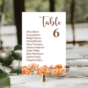 Orange Rose Floral Wedding Tischnummer