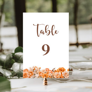 Orange Rose Floral Wedding Tischnummer