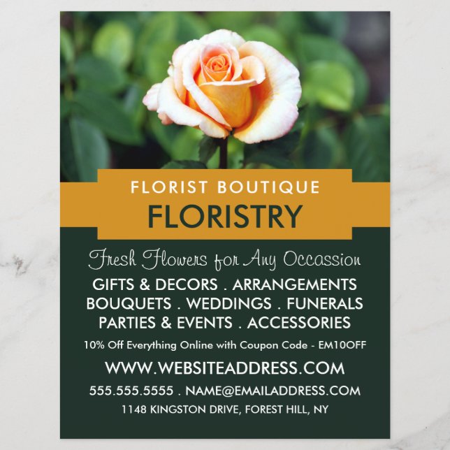 Orange Rose, Florist, Floristrische Werbung Flyer (Vorne)