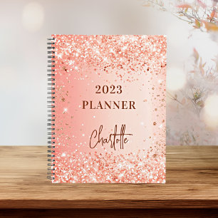 Orange Rose Gold Glitzer Namensskript 2023 Planer