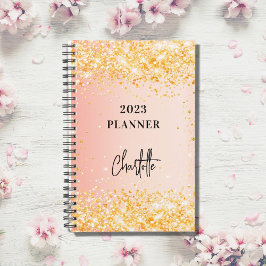 Orange Rose Gold Glitzer Skript Glam 2023 Planer