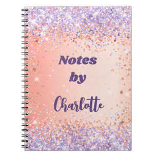 Orange Rose Gold lila violette Glitzer Name Notizblock
