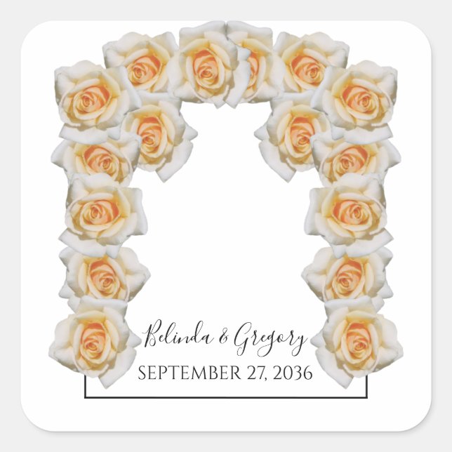 Orange Rose Hochzeit Quadratischer Aufkleber (Vorderseite)