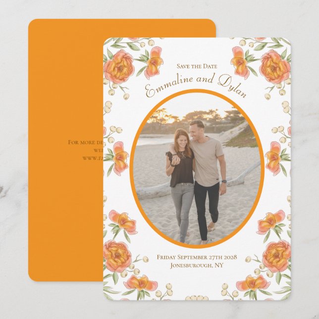 Orange Rose Hochzeit Termin Einladung (Vorne/Hinten)