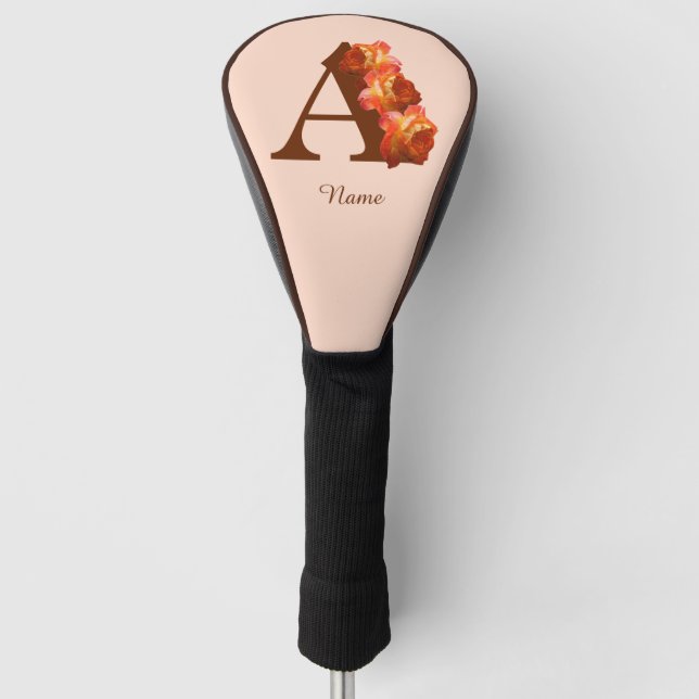 Orange Rose Monogram Initial A Your Name   Golf Headcover (Vorderseite)