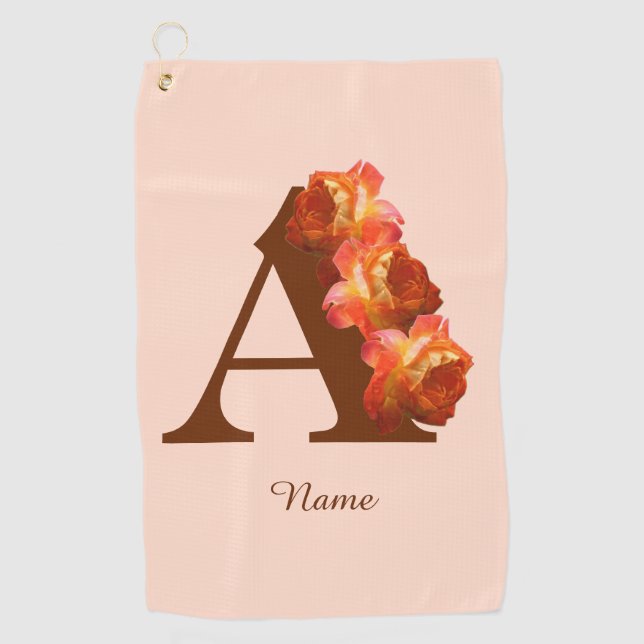 Orange Rose Monogram Initial A Your Name  Golfhandtuch (Vorderseite)