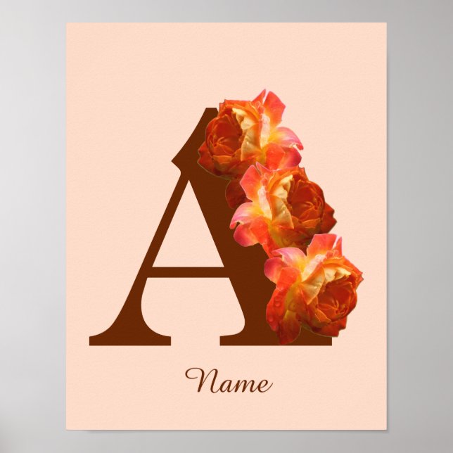 Orange Rose Monogram Initial A Your Name Poster (Vorne)